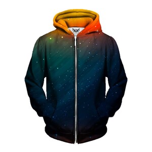 Psychedelic Sunset Galaxy Zip-Up Hoodie - Trippy Space Art All Over Print Zip Up Couples Hoodies - Cool Nebula EDM Rave Festival Clothing