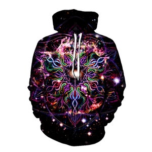 Mandala Nebula Art Hoodie Outer Space EDM Hoody Raver Clothes Concert Clothing Fractal Pattern image 1