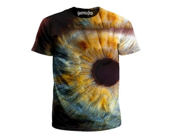 Psychedelic Eye Ball T-Shirt - Trippy Eyeball All Over Print Rave T Shirts - Cool Hazel Iris Minds Eye Tees - EDM Music Festival Clothing