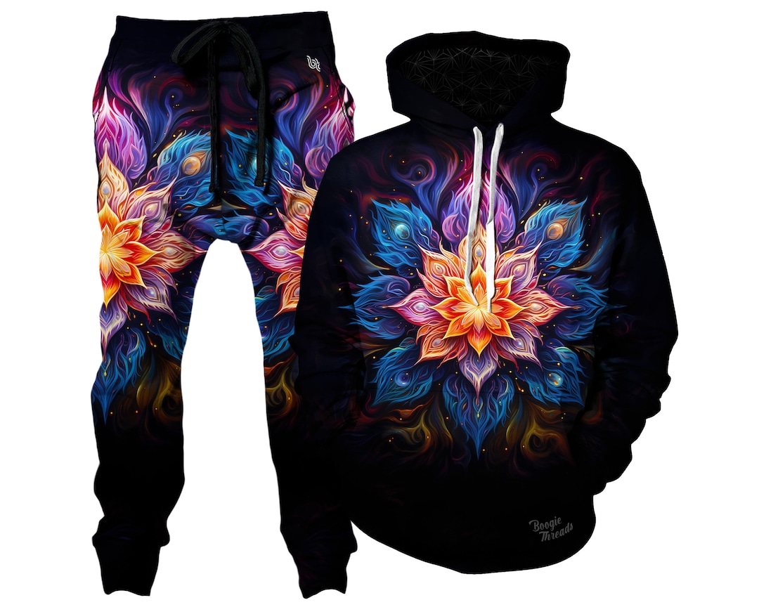 Galactic Mandala Artistic Hoodie & Jogger Set Vibrant Floral Lotus