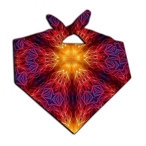 Psychedelic Fire Mandala Bandana - Trippy Sacred Geometry All Over Print Rave Bandanas - EDM Festival Fashion Headband - Buy 5 Get 1 FREE