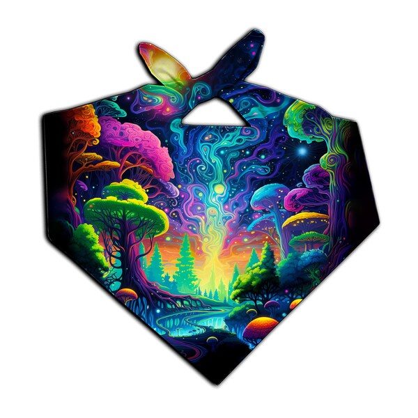 Trippy Landscape Bandana | Psychedelic Tree and River Festival Dust Mask | Nature Painting Raver Headband | Yoga Fitness Band