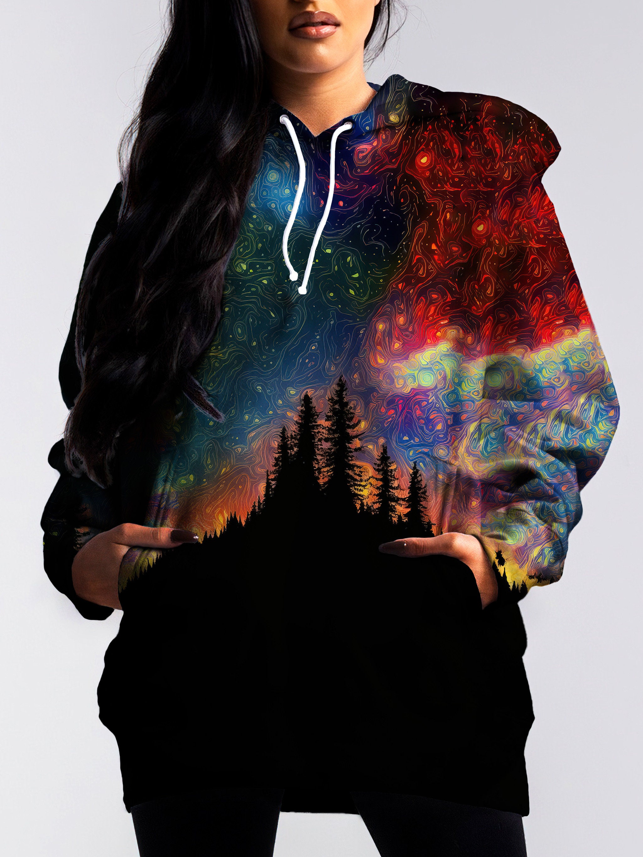 Trippy Space Artwork Graphic Hoodie - Psychedelic Galaxy Pullover Hoody - Universe Print Jumper