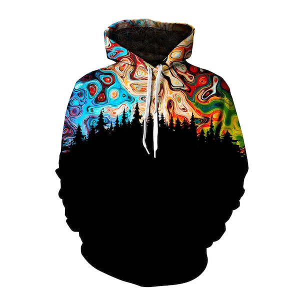 Trippy Space Art Graphic Hoodie - Psychedelic Pullover Hoody - Galaxy Universe All-Over Print Jumper - Festival Clothing for Men or Women
