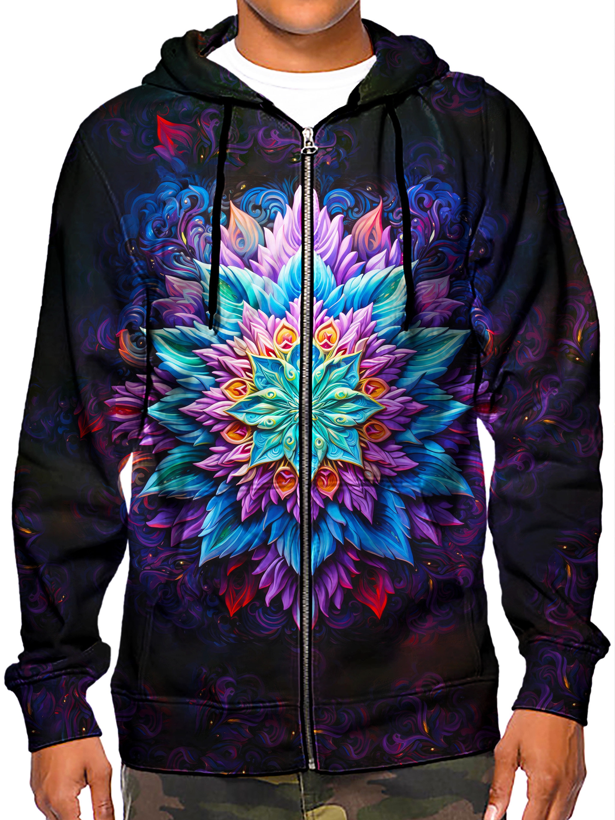 Discover Lotus Arc-En-Ciel Mandala Coloré  Sweat À Capuche Zippé 3D