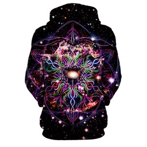 Mandala Nebula Art Hoodie Outer Space EDM Hoody Raver Clothes Concert Clothing Fractal Pattern image 4