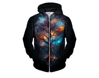 Graphic Space Zip Ups - Cool All-Over Print Galaxy Hoodie - Festival Outfit - Fun Clothing - Girlfriend Gift