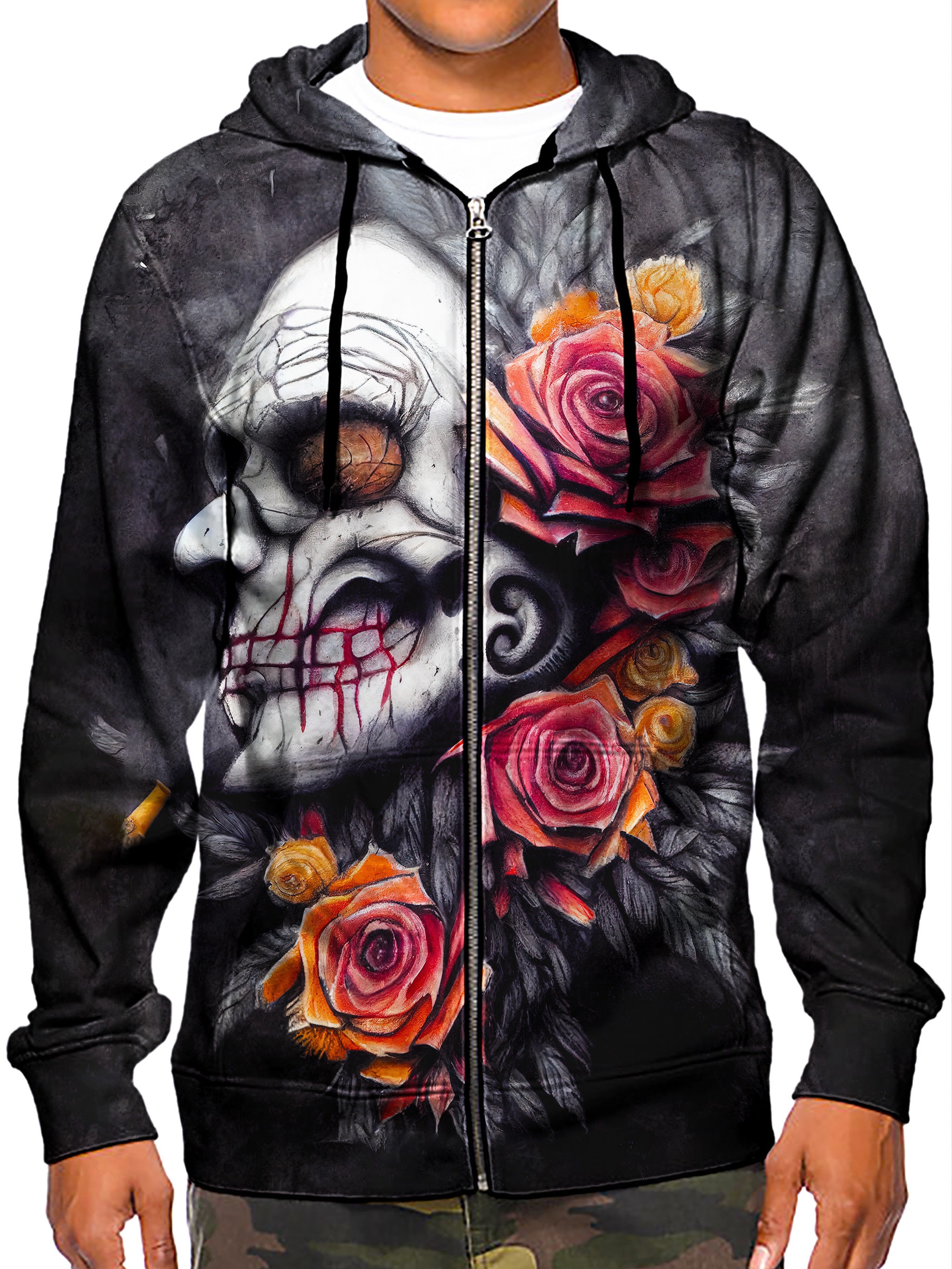 Discover Flower Skulll 3D Zip Hoodie