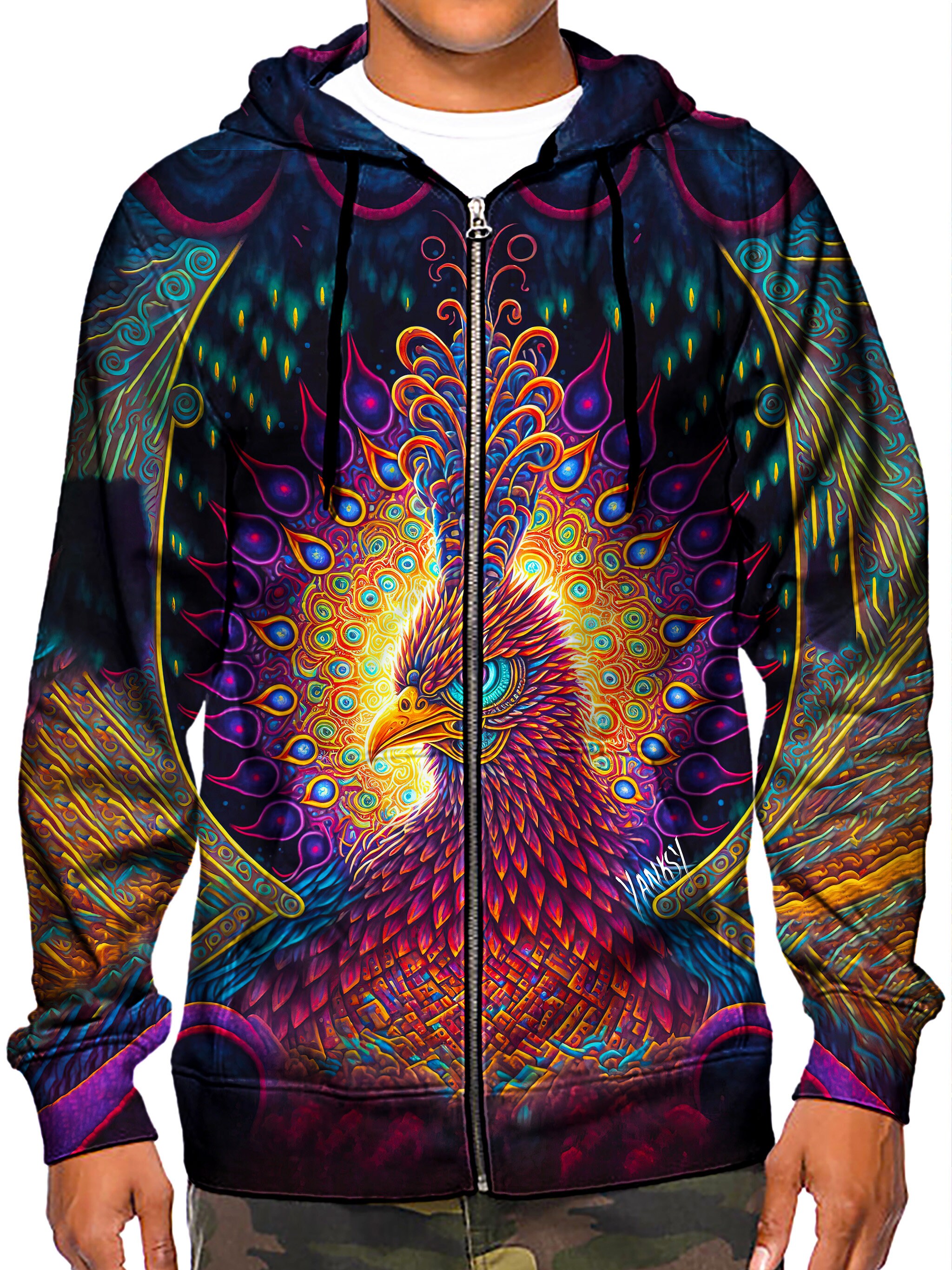 Discover Trippy Peacock Mandala 3D Zip Hoodie