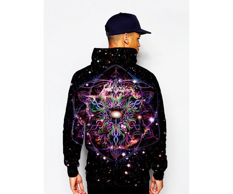 Mandala Nebula Art Hoodie Outer Space EDM Hoody Raver Clothes Concert Clothing Fractal Pattern image 5