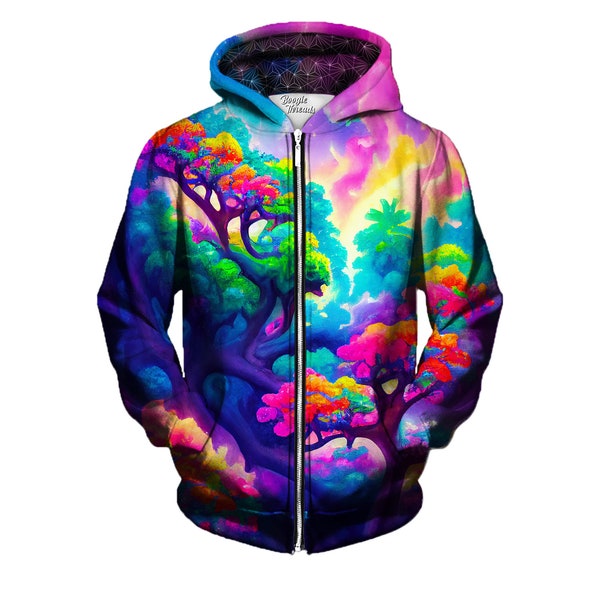 Aesthetic Zip Up Sweatshirt - Cool Zip Ups - Trippy Winter Hoodie - Gift Ideas - Midjourney Art