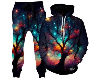 Psychedelic Space Rave Set for Men or Women | Trippy Joggers | Galaxy Jogger Sets | Festival Pajama Pants & Hoodie | Pants and Hoodies