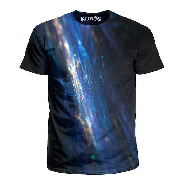 Blue Fiber Optic T-Shirt - Psychedelic Light Show All Over Print Rave T Shirts  - Trippy Hippie Abstract Tees - EDM Music Festival Clothing