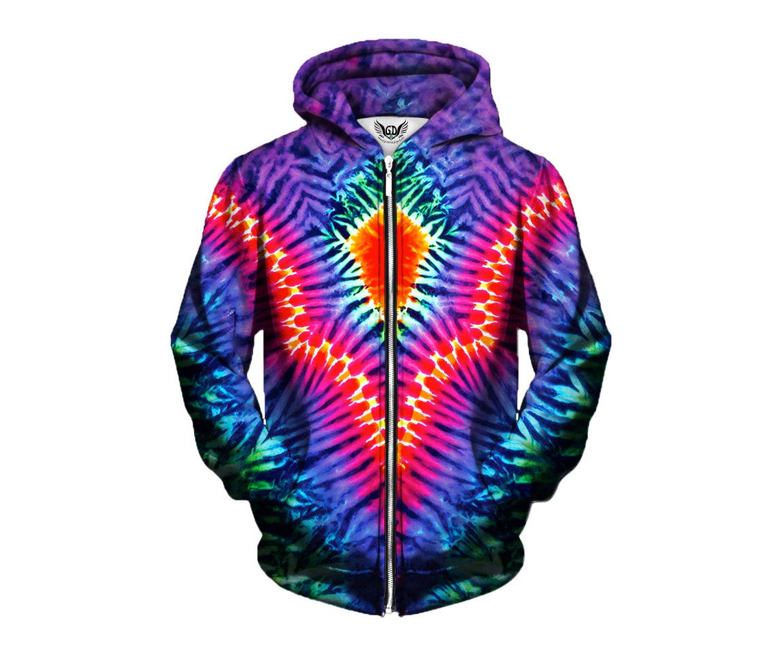 Rainbow Tiedye Zipup Hoodie Psychedelic Tie Dye All Over Etsy