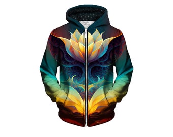 Psychedelic Graphic Zip Ups - Cool All-Over Print Hoodie - Festival Outfit - Fun Clothing - Girlfriend Gift