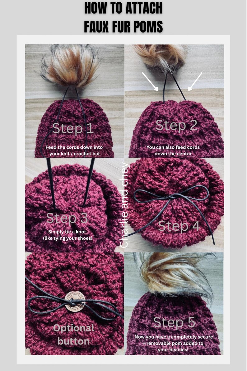 Timber Wolf Faux Fur Pom: Beanie Pom, Crochet and Knitting Supplies image 2