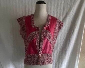 Coachella Hand made Crotchet Knit Leather inset Sweater Vest in Fuchsia sz S/M