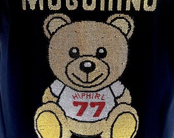 Moschino Couture Milano Teddy Bear Crystal Limited Edition Black T