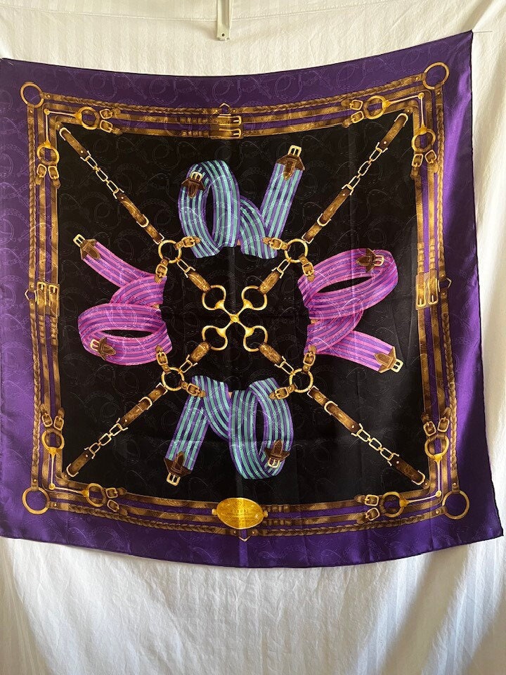 Ralph Lauren Vintage Silk Hand Rolled Horse-bit Scarf 36