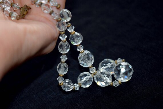 Stunning faceted 1930's crystal necklace. Sterlin… - image 1