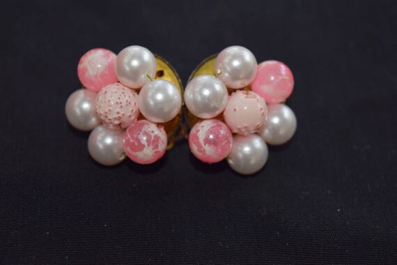 Pink beaded cluster earrings. Clip on earrings. S… - image 2