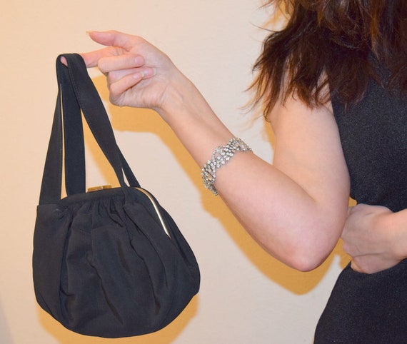 Vintage 1950’s black faille purse with double com… - image 8