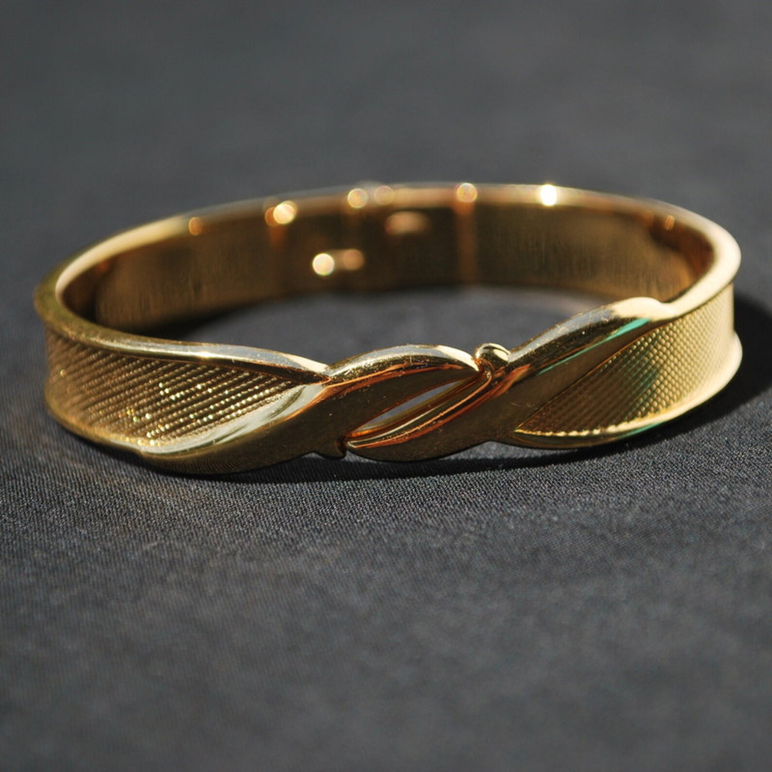 Gold Tone Clamper Bracelet by Metal Cuff Bracelet. Textured