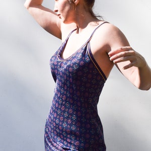 Miss Dior nightdress/nightgown. Vintage nightgown in a blue with teal and purple patterned. 1970's lingere by Christian Dior. Sexy. LGWU tag