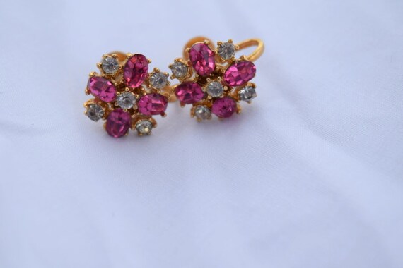 Rhinestone screwback earrings. Pink and clear rhi… - image 3