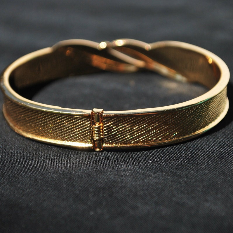 Gold Tone Clamper Bracelet by Metal Cuff Bracelet. Textured