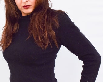 Helga 100% wool long sleeve top. 1960’s Black back zip top. Vintage wool sweater. Victorian goth