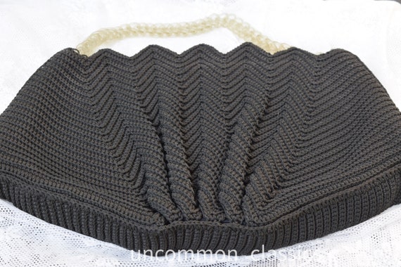 Vintage 1940’s s black gimp corde purse with telep