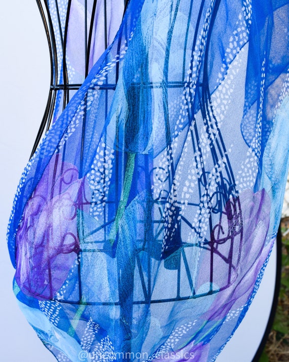 Vintage silk scarf. Silk Iris watercolor print sc… - image 4