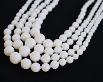 White multistrand beaded necklace. Multi strand necklace. White choker necklace. Midcentury white bead necklace