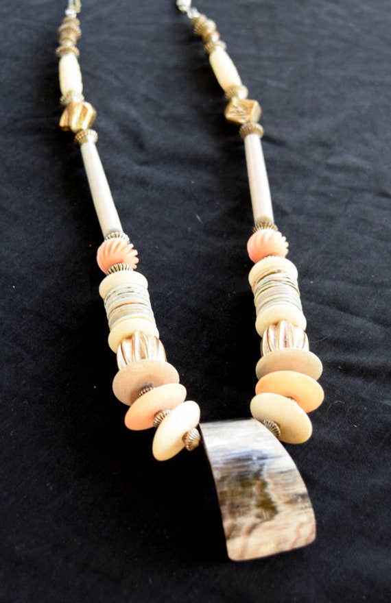 Shell and bone necklace. Tribal art work necklace… - image 5