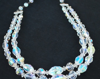 Aurora borealis vintage choker necklace. Double strand with potato beads. Sparkly,rainbow, fairy necklace!