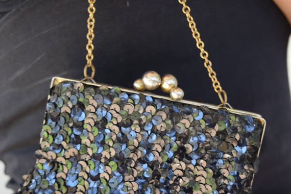 Black sequin purse. Cute black handbag. Small seq… - image 2