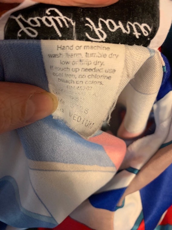 80’s polyester, multi colored shirt, with banded … - image 3