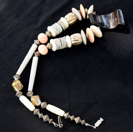 Shell and bone necklace. Tribal art work necklace… - image 4