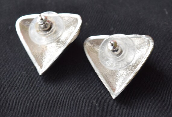 Silver tone Monet earrings. 1980’s vintage triang… - image 4