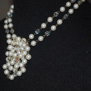 Glamorous pearl necklace. Faux pearl cha cha necklace with ab beads. 2 strand pearl neckalce. Unique neckace. Made  in Japan.