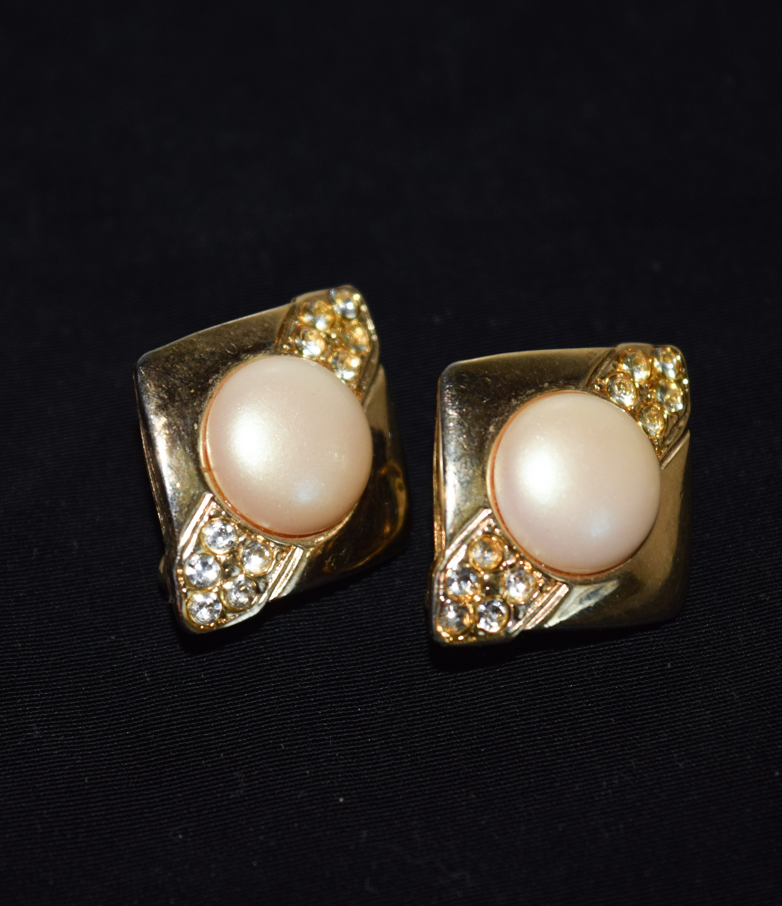 Pearl and Rhinestone Clip on Earrings. Classic and Timeless Etsy UK