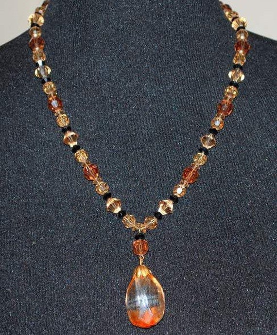 Glass pendant necklace, very unique. Brown and Bl… - image 4