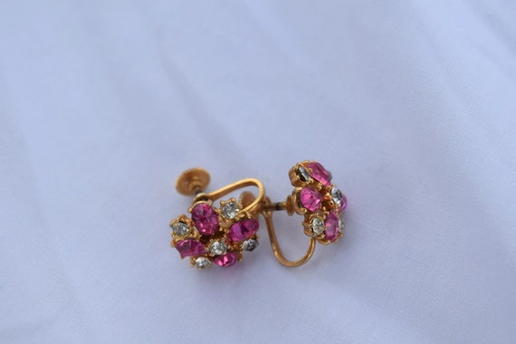 Rhinestone screwback earrings. Pink and clear rhi… - image 4