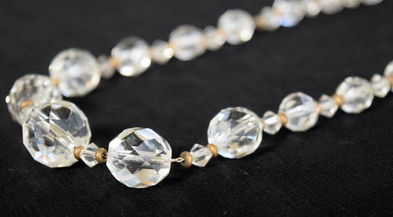 Stunning faceted 1930's crystal necklace. Sterlin… - image 2