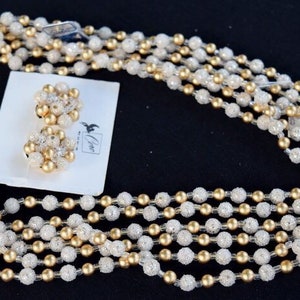 Coro white and gold beaded necklace and earring set. Regal midcentury jewelry. Dead stock. New with tags bild 3