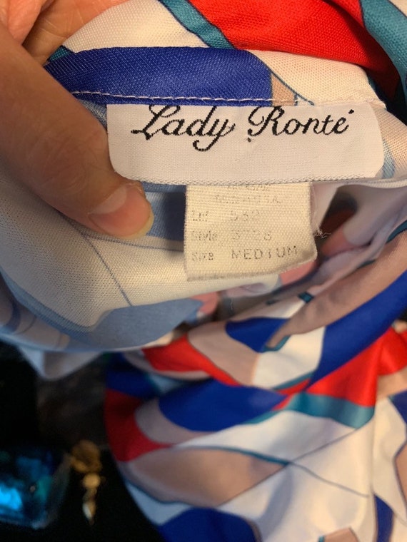 80’s polyester, multi colored shirt, with banded … - image 4