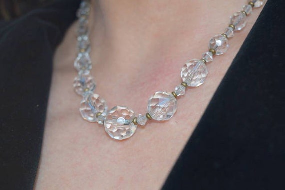 Stunning faceted 1930's crystal necklace. Sterlin… - image 4