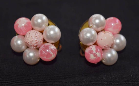Pink beaded cluster earrings. Clip on earrings. S… - image 4
