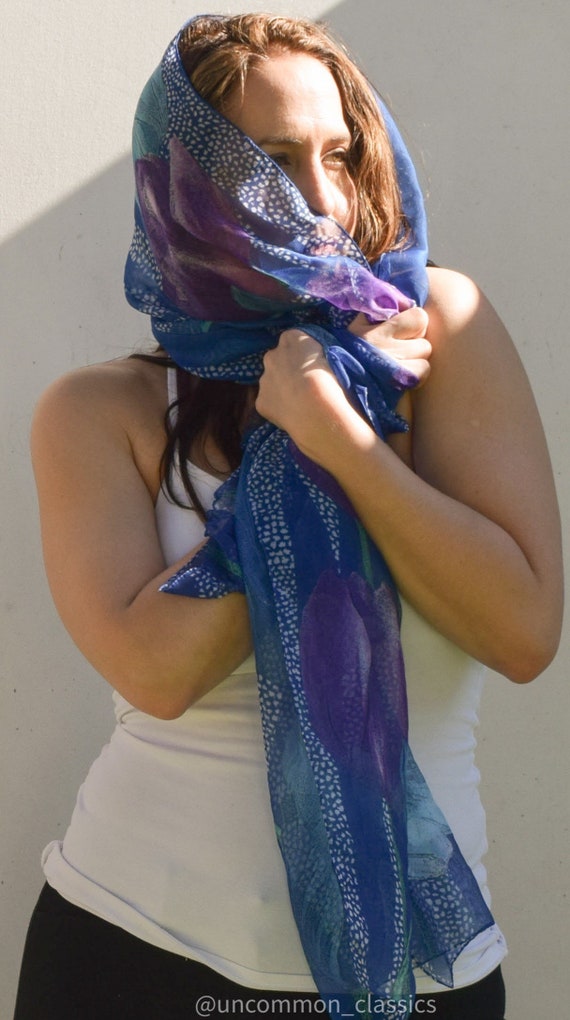 Vintage silk scarf. Silk Iris watercolor print sc… - image 6